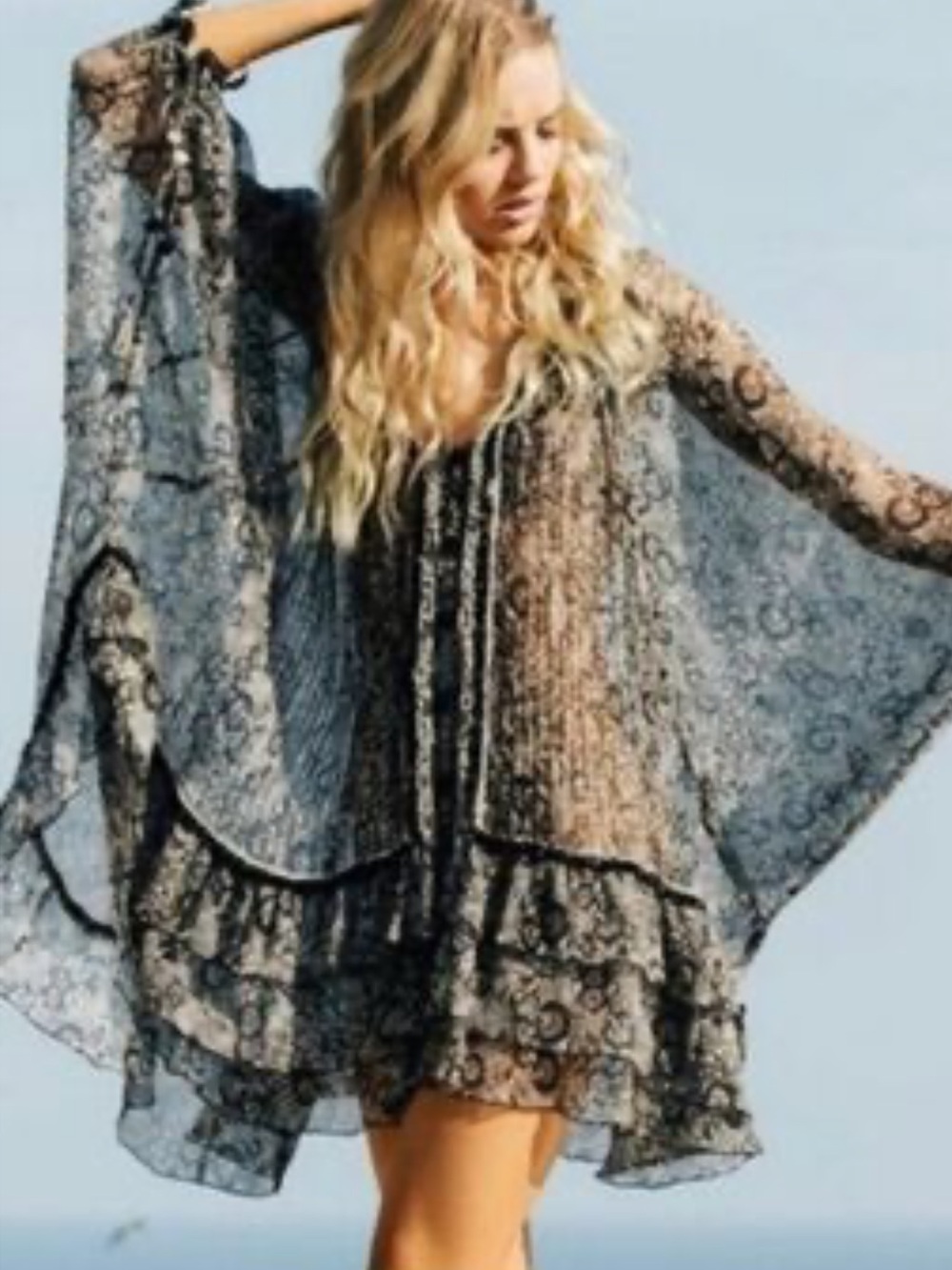 Poupette St. Barth Silk Black and White Floral Nava Pocho Swim Coverup O/S